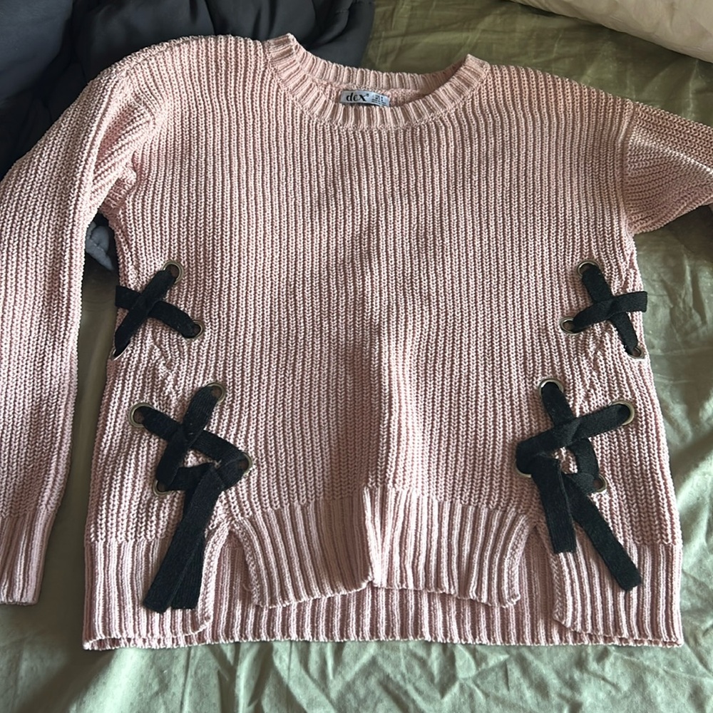 Dex Pink and Black Lace-up Sweater - Medium